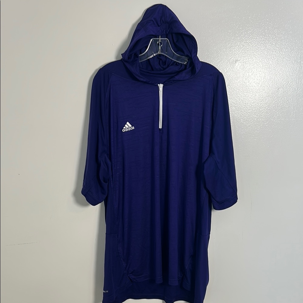 Adidas Baseball Dugout Shortsleeve Hoodie Climalite 1/4 Zip Purple Pullover Sz L
